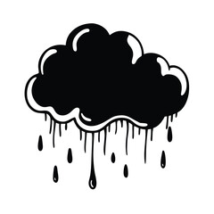 Black cloud with rain drops graphic illustration isolated on white background perfect for weather themes