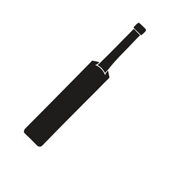 Simple black and white cricket bat icon representing sports and athletics equipment