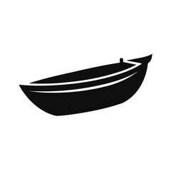 Sleek black silhouette of a boat on white background illustrating transportation and travel