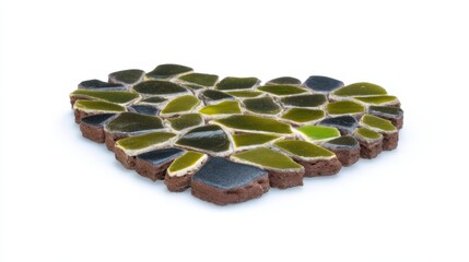 Green Mosaic Tile with Detailed Surface on White. Generative AI