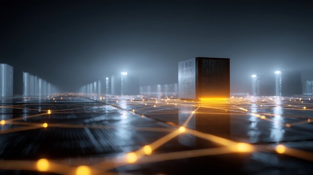 Futuristic city, network infrastructure, digital landscape