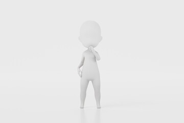 3D A Man thinking with a question mark icon. Minimal Cartoon white human sticky with red question mark isolated on white background. Looking for a solution. Decision and problem concept. 3d render.