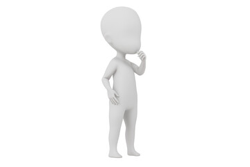 3D A Man thinking with a question mark icon. Minimal Cartoon white human sticky with red question mark isolated on white background. Looking for a solution. Decision and problem concept. 3d render.