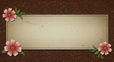 Flower Rectangular Frame on Brown Background