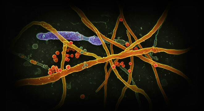 Microscopy of skin scraping showing dermatophyte elements
