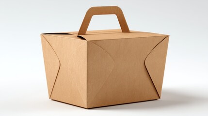 Brown cardboard takeout container with handle