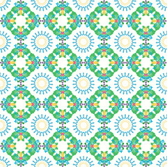 Seamless pattern with floral motifs in blue and green colors. Elegant luxury Victorian texture for wallpapers, backgrounds, and page fill. Baroque style. Ideas for wallpaper, tiles, and textiles.