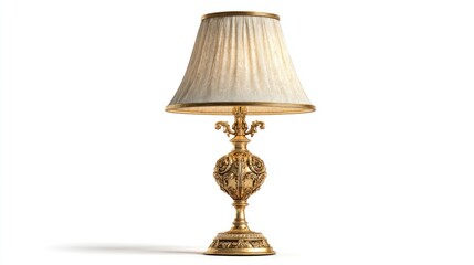 Ornate brass table lamp with cream shade