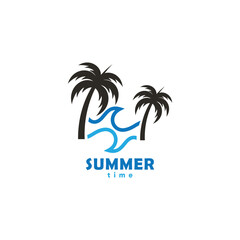 Vector logo design template with palm tree - summer and holiday badge