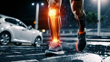 Runner experiencing joint pain during jogging, male athlete discomfort outdoors
