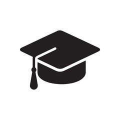 Graduation Cap Flat Icon[, Education Hat Vector Symbol on White Background