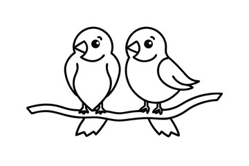 charming cartoon lovebirds illustration perched