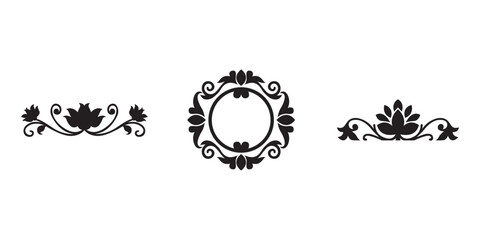 Vintage floral lotus frame silhouette vector design
