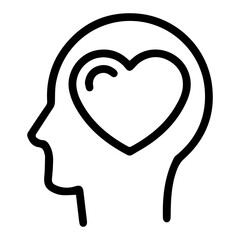 Head contains a heart symbol (outline style). Signifies the presence of love, compassion, or deep affection within one's thoughts and emotional landscape. The mind being filled with positive empathy