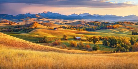 Obraz premium Golden autumnal valley with mountains
