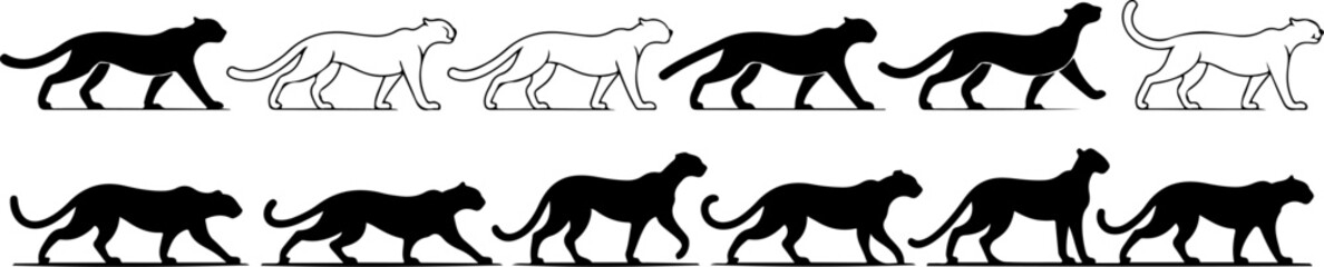 Cheetah silhouette and line art vector bundle