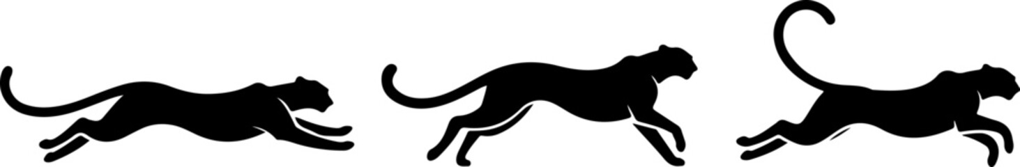 Cheetah silhouette and line art vector bundle