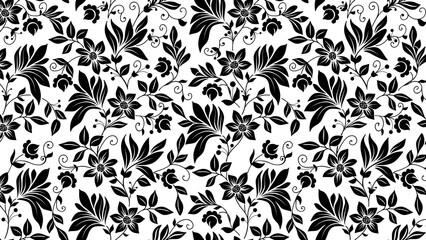 Islamic pattern - seamless floral pattern with black flowers and leaves on a white background