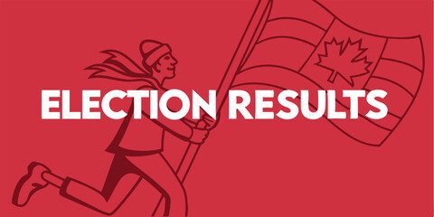 Canadian election results with a patriot runner and the national flag graphic