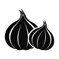 2 pieces garlic silhouette vector white background.