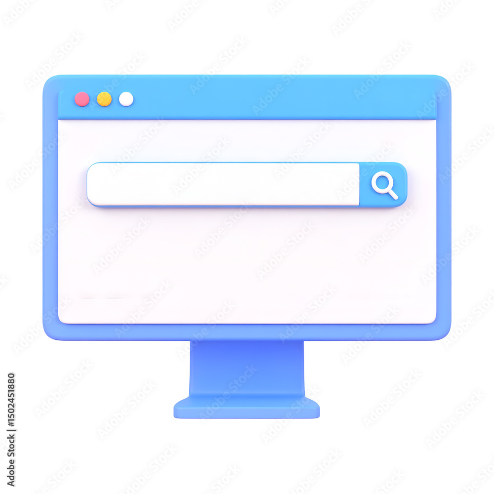 Poster a light blue computer monitor displays a search bar, ready for user input