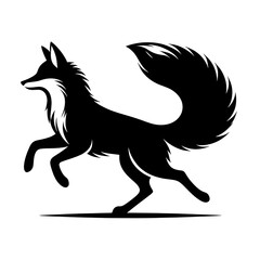 Fototapeta premium Silhouette of a Running Fox with Long Tail in Motion on White Background