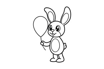 cute cartoon valentine bunny holding heart balloon coloring page