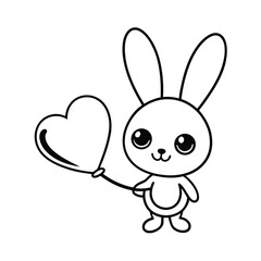 cute cartoon valentine bunny holding heart balloon coloring page