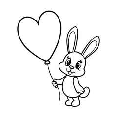 cute cartoon valentine bunny holding heart balloon coloring page
