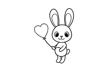 cute cartoon valentine bunny holding heart balloon coloring page