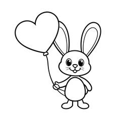 cute cartoon valentine bunny holding heart balloon coloring page