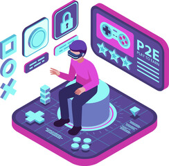 Isometric Gamer Playing Play to Earn Crypto Gaming in Metarverse