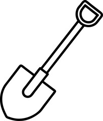 Silhouette of a shovel tool, Shovel icon vector, Garden shovel silhouette vector on transparent background.