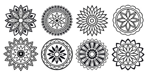 Set of decorative floral mandala elements isolated on white background royalty free