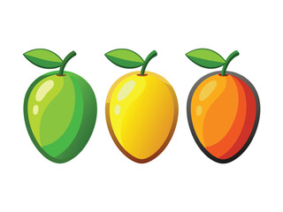 Three cartoon mangoes green yellow and orange
