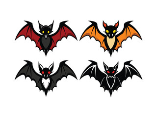 Fototapeta premium Four halloween bats cartoon illustration set 