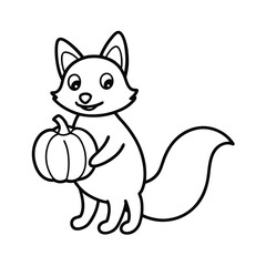 friendly thanksgiving fox holding pumpkin coloring page