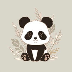 Fototapeta premium Adorable Panda Bear in Floral Frame