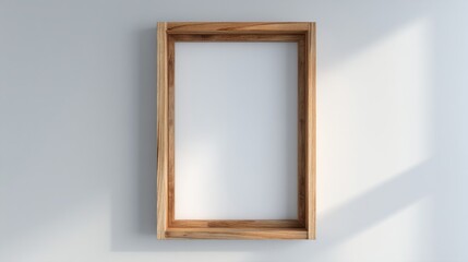 Empty wooden picture frame on a wall