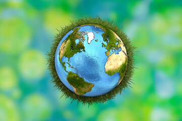World Day, World Environment Day, world protection from viruses and microbes, bacterial infection and diseases. green earth with blue background. environment protection, world health, virus protection