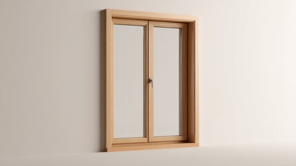 Light beige wooden double-hung window on a white wall