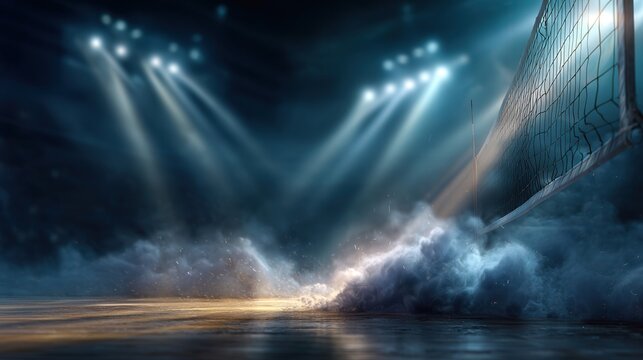 Volleyball tournament empty court arena competition. Generative AI