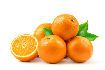 Fresh oranges with cut in half isolated on white background. 