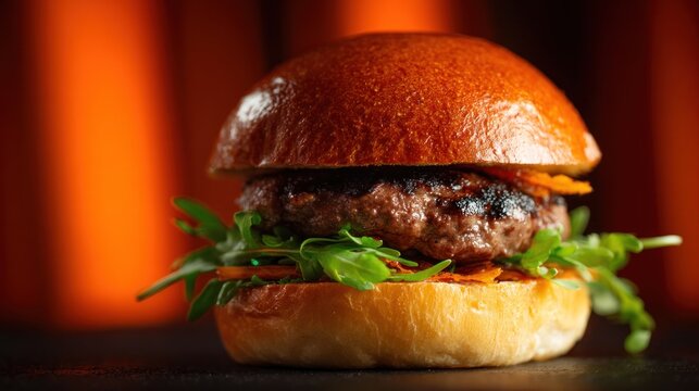 Delicious gourmet burger on a brioche bun