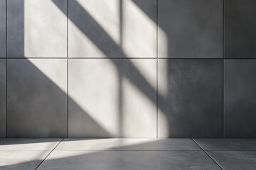 Obraz premium Gray tiled wall and floor, sunlit shadows