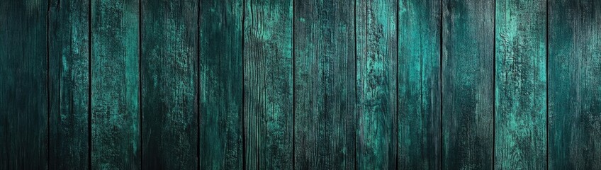 A close-up of a weathered, teal wood plank wall