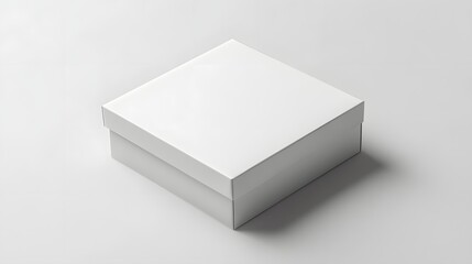 Clean Box Presentation: An isolated, minimalist presentation of a plain white box, perfect for showcasing packaging designs and product mockups, symbolizing simplicity, elegance, and versatility.