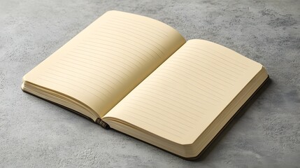 Open Notebook on Granite: A blank, open notebook lies on a textured granite surface, ready for ideas and notes.  The warm, creamy pages invite creativity and planning.
