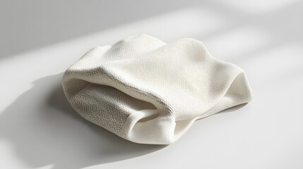 Creamy White Fabric: Soft, creamy white fabric folded delicately on a surface, casting gentle shadows in soft light.  