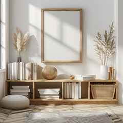 empty vertical picture frames mockup poster in a modern living room with furniture and decoration